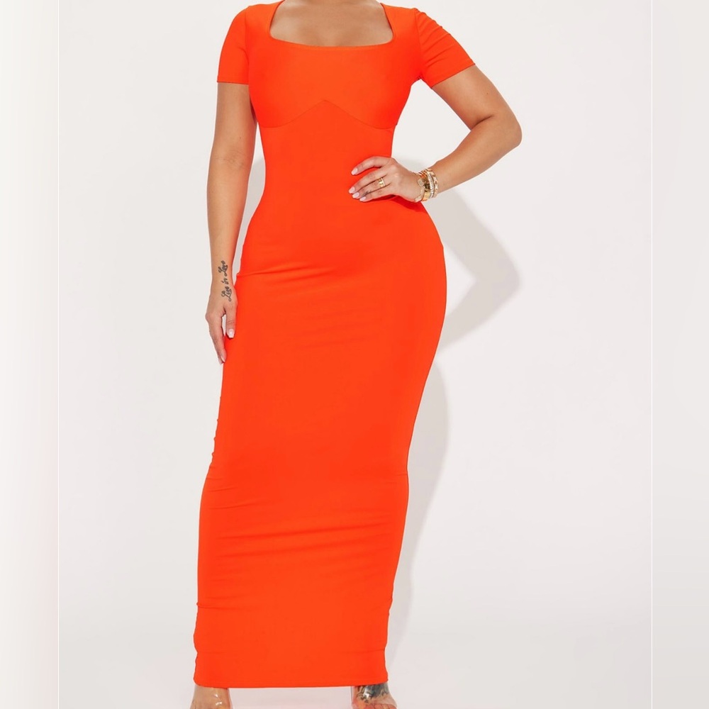 Short Sleeve Maxi Dress - Orange